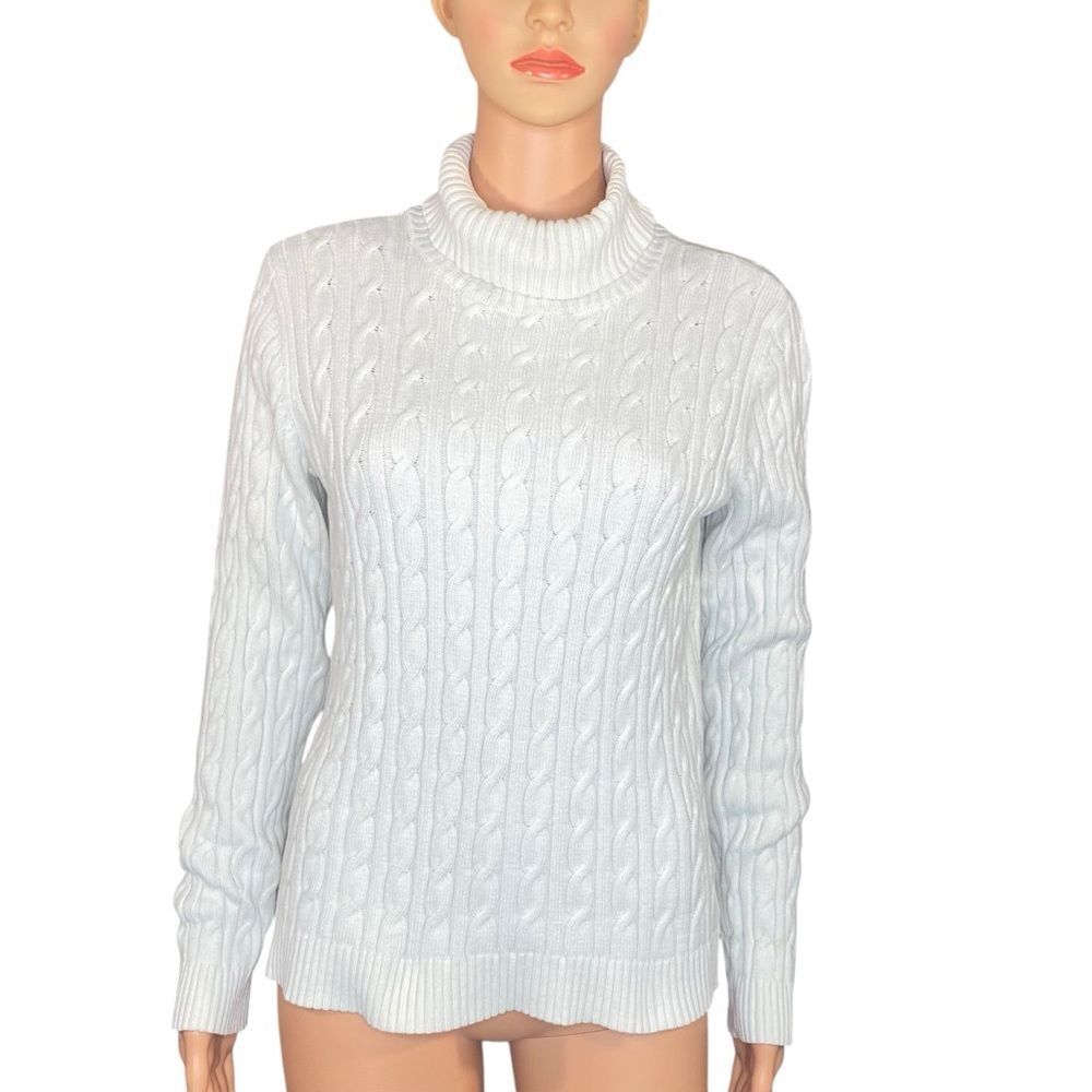 Charter Club Turtleneck Sweater Cable Knit Ribbed Cream Timeless SZ Medium